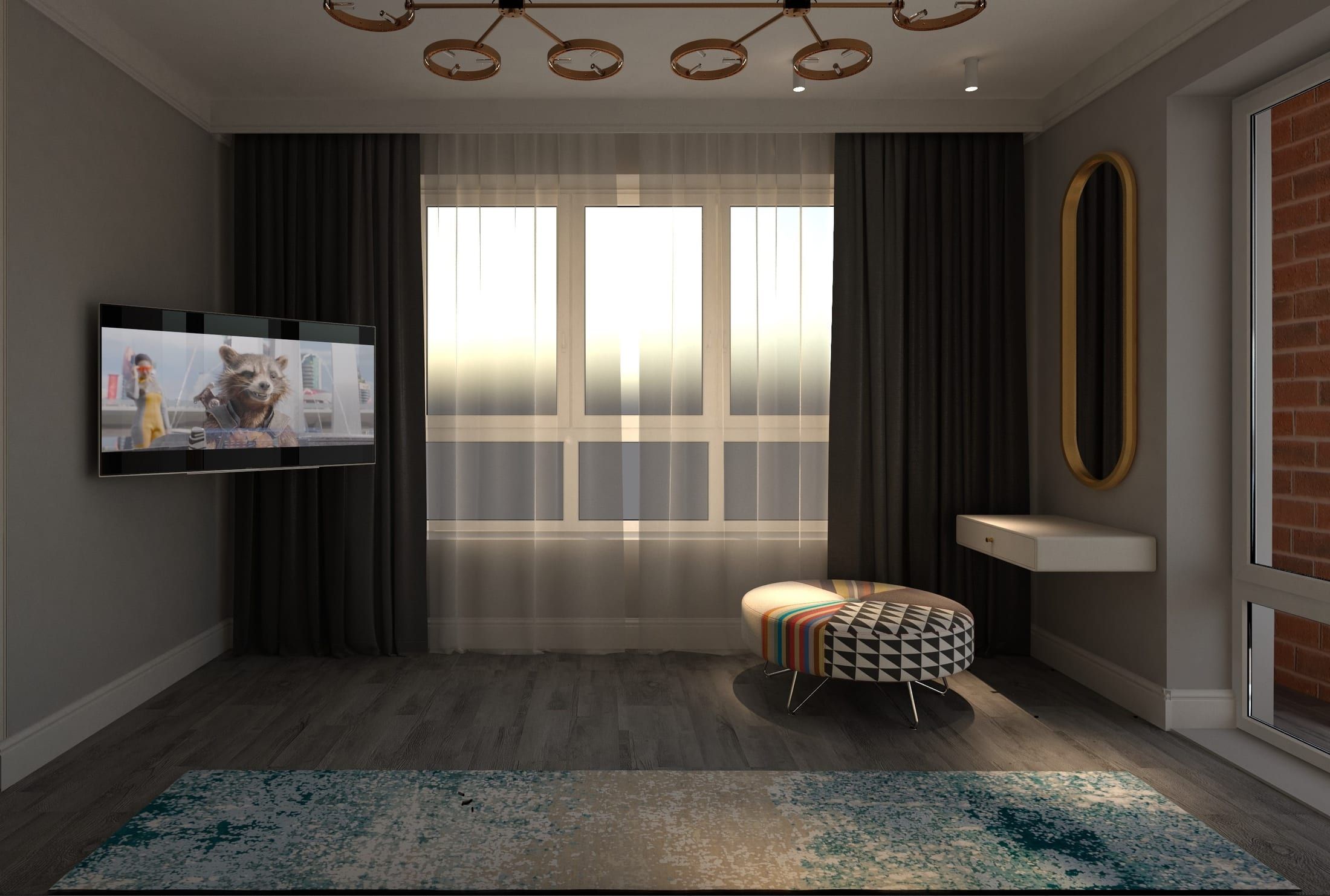 Квартира в тёмной палитре — 3D-визуализация